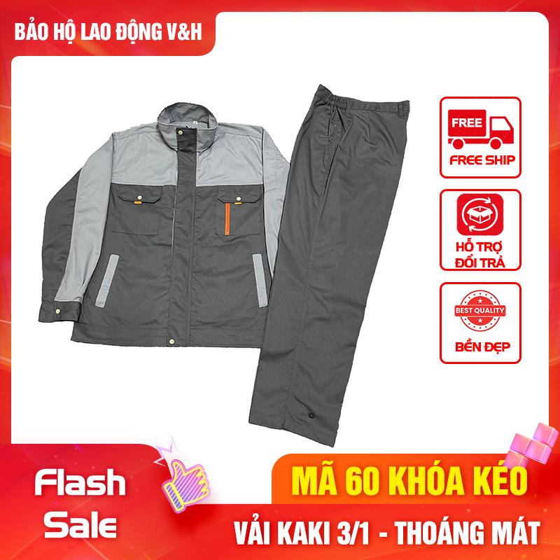  Bộ Quần Áo Bảo Hộ Lao Động Nam Dài Tay Mã 60 Khóa - Có Cổ Cao Quần Không Có Túi Hộp Vải Kaki 3 1 Dày Dặn Bền Bỉ Thoáng Mát Chống Nắng Nóng Tốt 