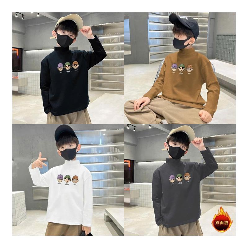 Áo giữ nhiệt nỉ nhung cổ 3 phân in hình mặt cười cho bé trai và bé gái từ 18-45kg chất liệu nỉ nhung