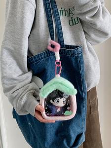 Bolsa de almacenamiento de muñecas de peluche con dibujos de casa para niña, portabebé de casa pequeña para exteriores 3D, decoración colgante para mochila de estudiante