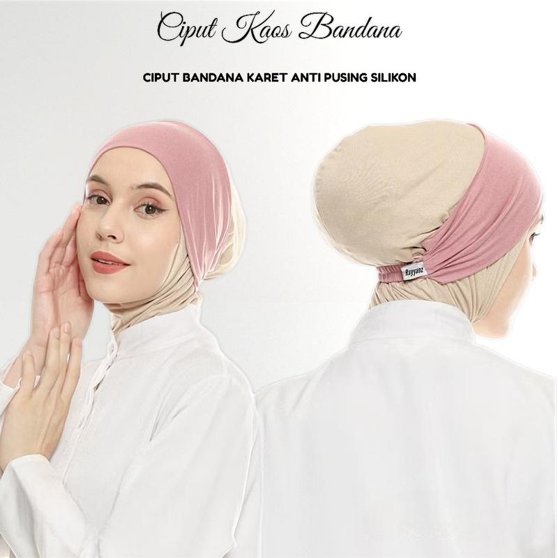 Ciput Bandana Karet Anti Pusing - Inner Bandana Pita Anti Geser Silikon Matt Kaos Rayon Super Poliester Dalaman 4