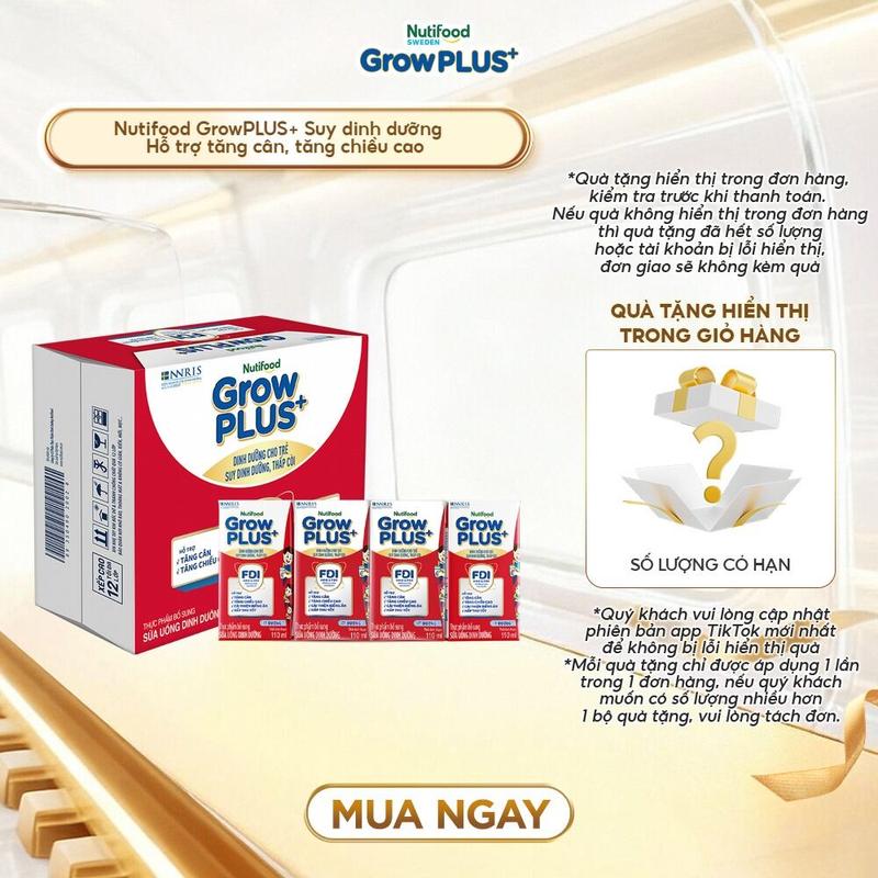  Thùng 24 hộp 110ml Sữa Bột Pha Sẵn Nutifood GrowPLUS+ Suy Dinh Dưỡng  Đỏ  Ít đường Men Vi Sinh Cho Bé - Hỗ trợ Tăng Cân Tăng Chiều Cao- Link chính  Bao bì tuỳ đợt nhập hàng  
