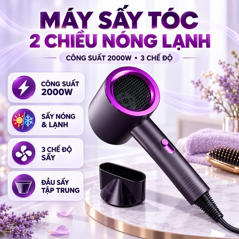 Máy Sấy Tóc ARTNEXTECH Cao Cấp 2 Chiều Công Suất Lớn 2000W Có Ion Âm Bảo Vệ Tóc, Giúp Khô Tóc Nhanh Và Bảo Vệ Da Đầu