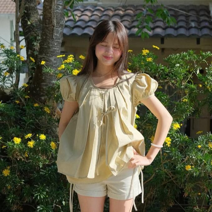 Áo Babydoll Kiểu Nữ Tay Phồng Chi Tiết Xếp Li Nơ Mùa Hè Noiree - NA500