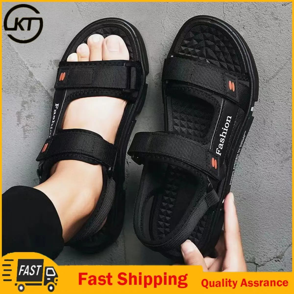[COD & Barang ready] 100% IMPORT Kuat Anti Slip Hitam Sendal Gunung Pria Traveling Outdoor Casual Sandal Pria Kasual Fashion Chanclas Hombre Karet