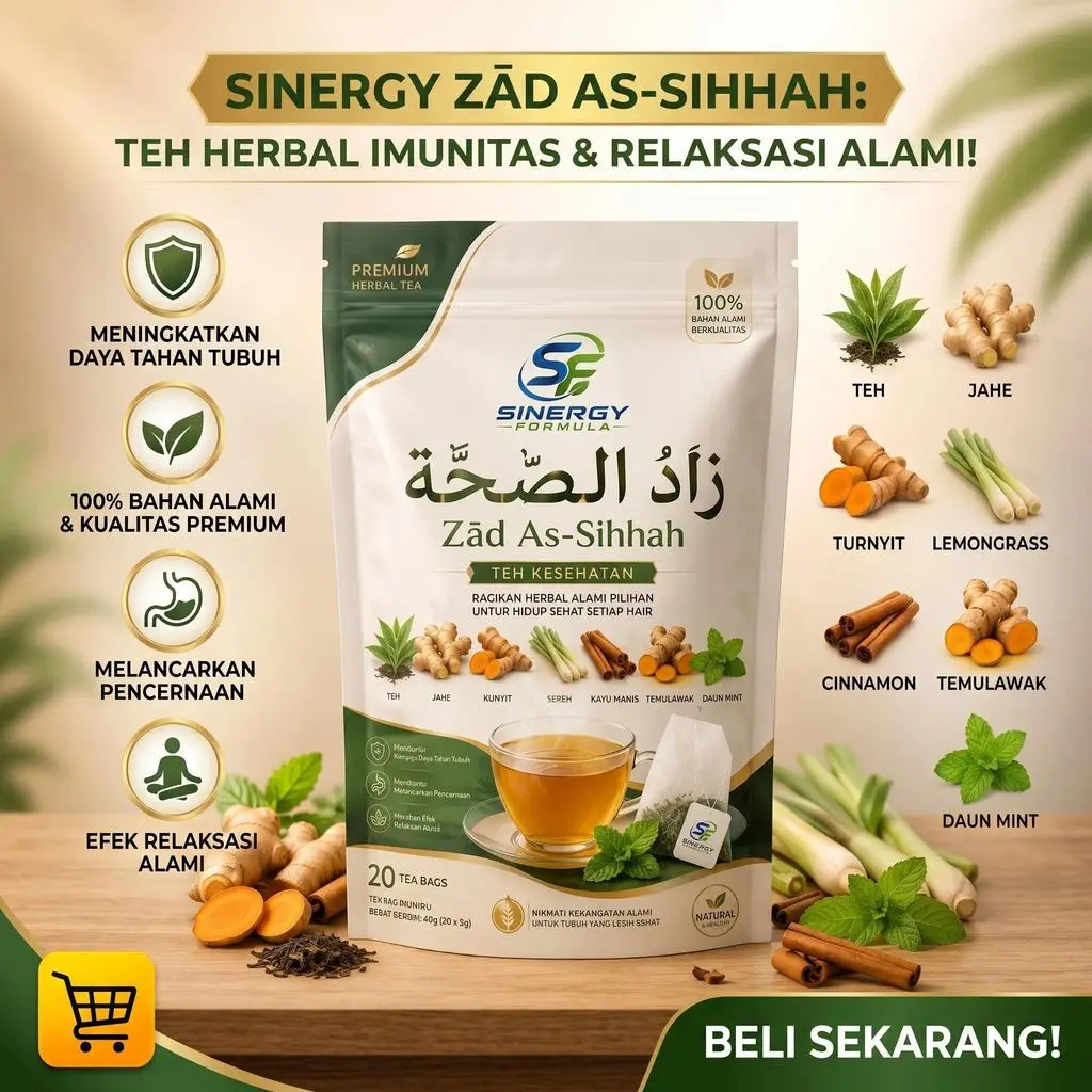 Teh Sereh Kunyit Jahe Temulawak Kayu Manis isi 20 Tea Bag Synergy Zād As-Sihhah Minuman Herbal