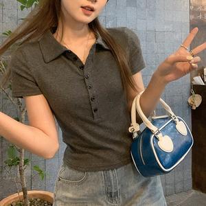 Áo Thun ngắn Tay Cổ Polo Cho Nữ, Phong Cách Preppy Phong Cách Hàn Quốc, Áo Mùa Hè, Dáng Ôm, Thiết Kế Mỹ, Hàng Mới Về, 1634 #