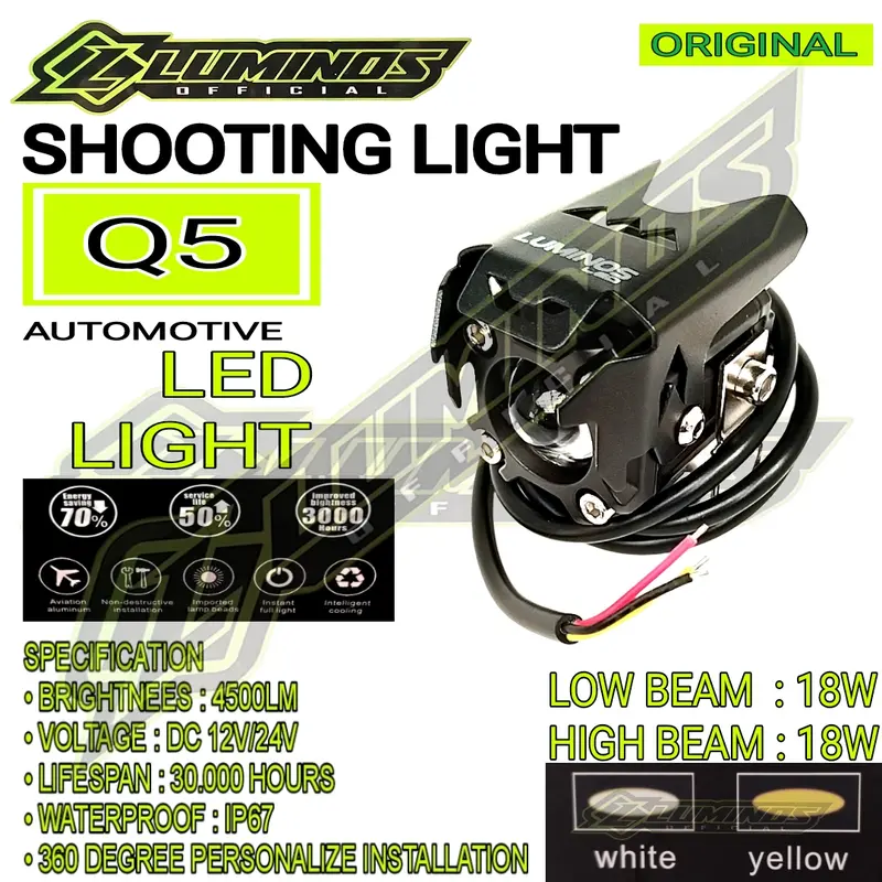 LAMPU TEMBAK SOROT LUMINOS Q5 MINI SHOOTING LIGHT IP68 SUPER TERANG PUTIH KUNING 2 WARNA 0