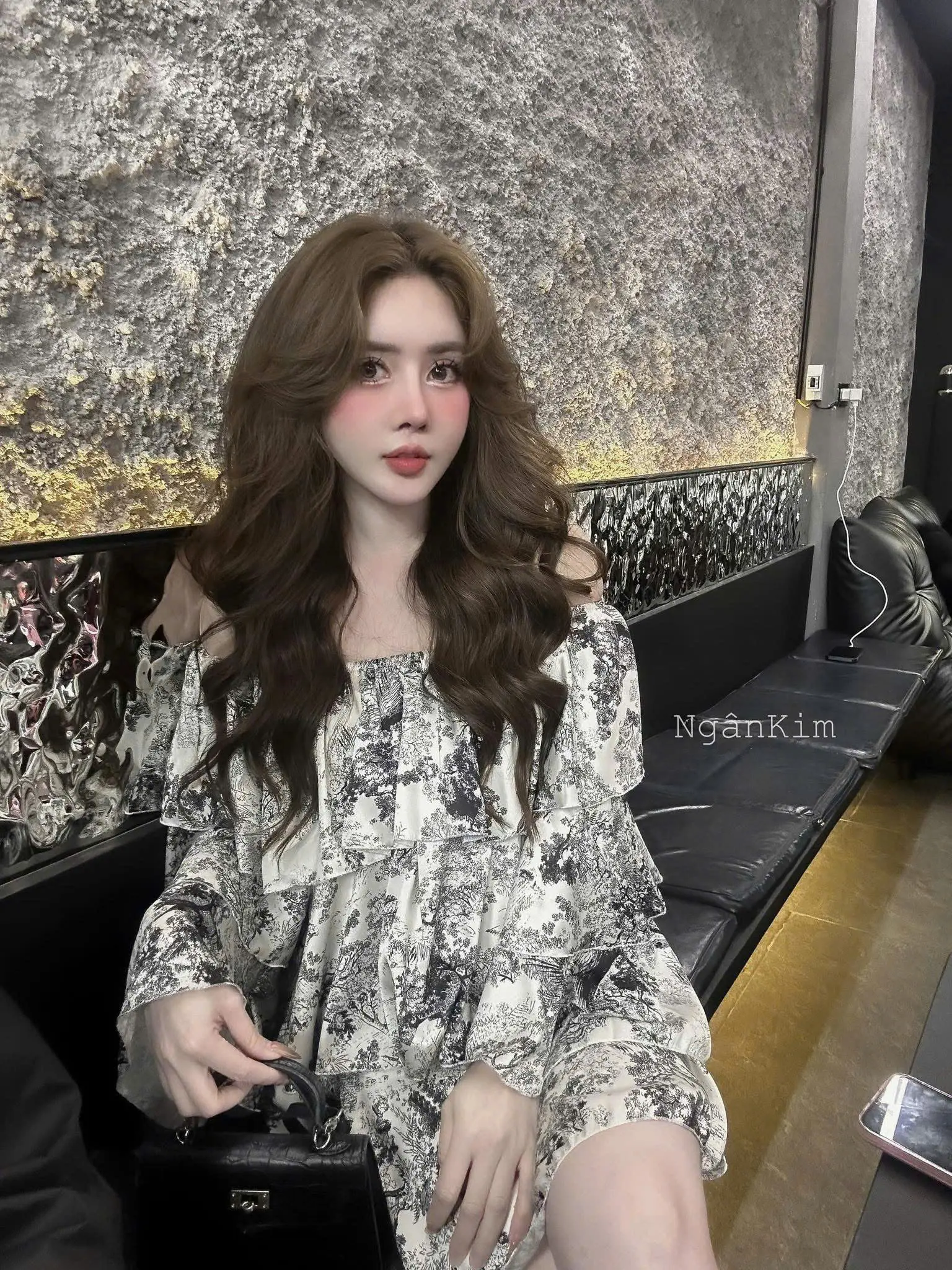Sét đầm váy nữ trễ vai, đi dạo sang chảnh vải voan hoa bèo tay ht20 Women Top