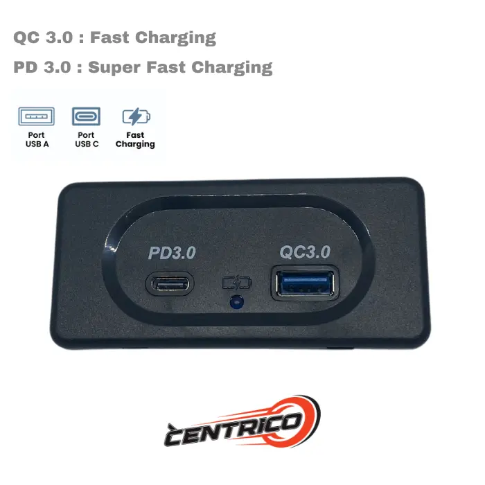 USB Charger 12V QC PD Dual Port USB-A & Type C Fast Charge / USBKGG005-GKT