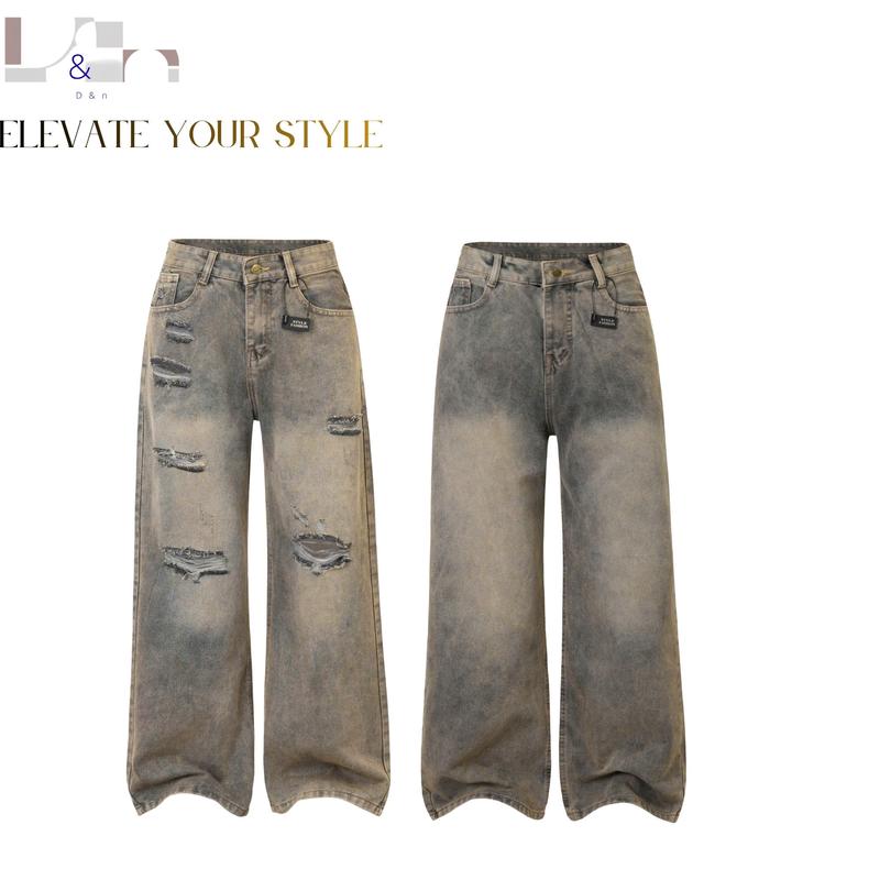 Quần Jeans Ống Suông Rộng Wash Màu Hottrend Phối Râu Mèo D&N Ver 2 Form Unisex Nam Nữ Chất Liệu Jean Wash Mềm Mịn Nhiều Màu Tôn Dáng
