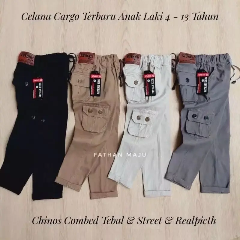 Celana anak umur 4-13 tahun Celana kargo anak bahan katun tebal lembut dan karet