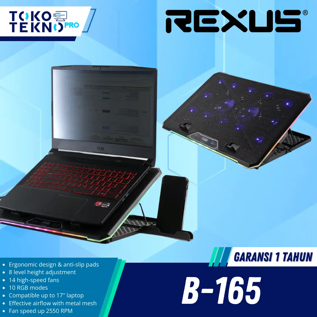 Rexus B165 / B-165 Breeze Cooling Pad With RGB Color And Phone Holder