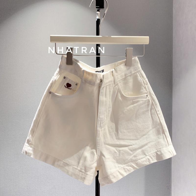  nhatran - Quần short jean nữ phom ngố ống to cạp cao chất Denim Pants Women NGO-YR 