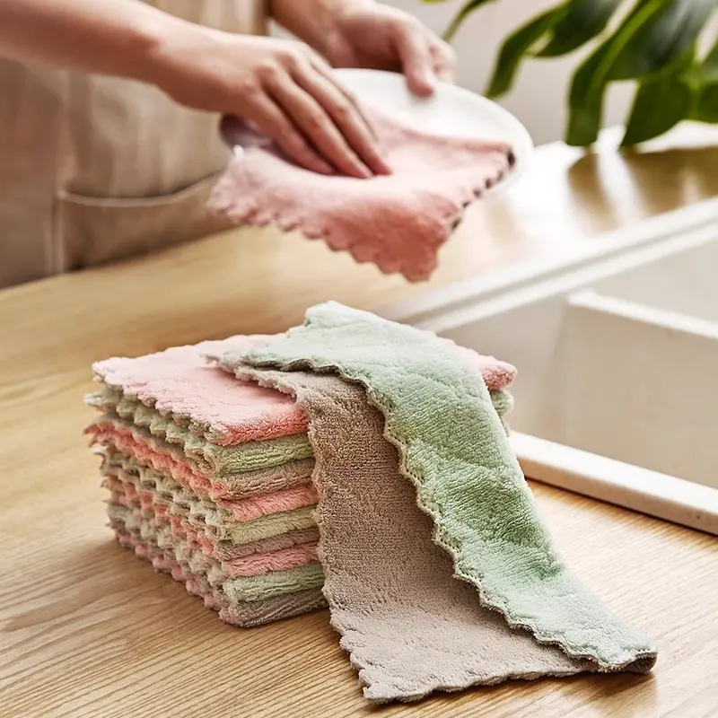 Cái Khăn Lau Bếp 2 Mặt Đa Năng Khăn Lau Dầu Mỡ Vết Bẩn Làm Sạch Nhanh Dễ Dàng Vệ Sinh Khăn Lau Bát Đĩa Cốc Chén Thấm Nước Tốt