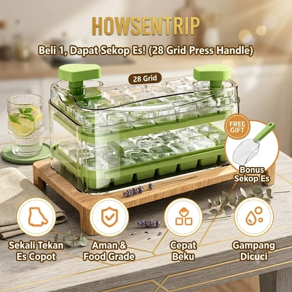 【Free Sekop Es】Cetakan Es Batu 28 Grid Press Handle | Ice Cube Maker Akrilik BPA Free Praktis