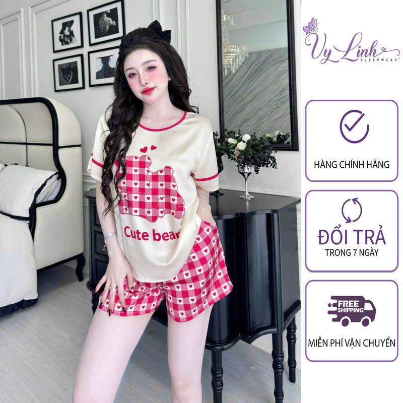  Vy Linh SLEEPWEAR Bộ Ngủ Đùi Cổ Tròn Họa Tiết In 3D Chất Liệu Lụa Latin Nhẹ Mát S1283-2 Size M XL Màu Sắc Đa Dạng Thoáng Mát Mềm Mịn 