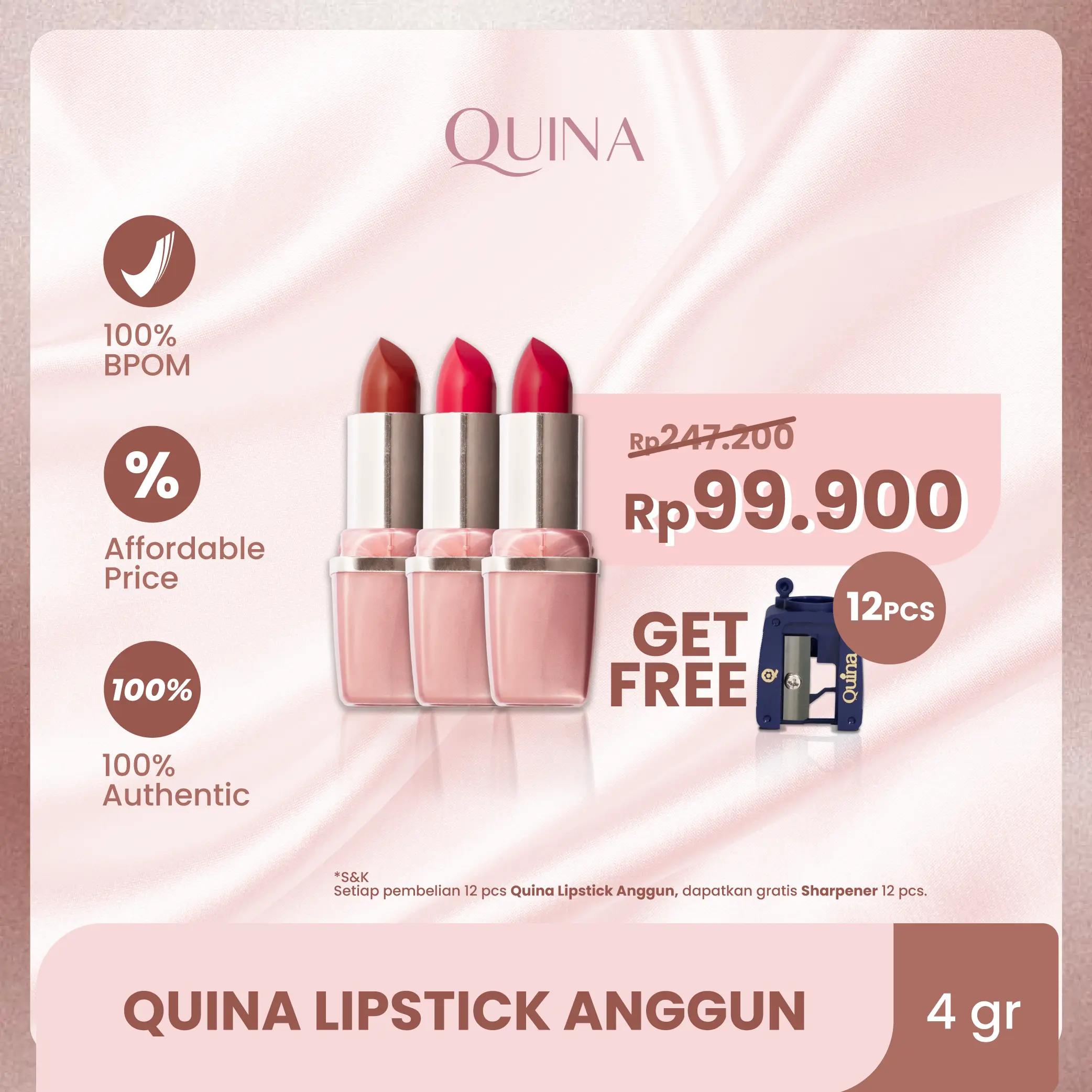Grosir 6pcs 12pcs Quina Lipstick Anggun Mix Shade