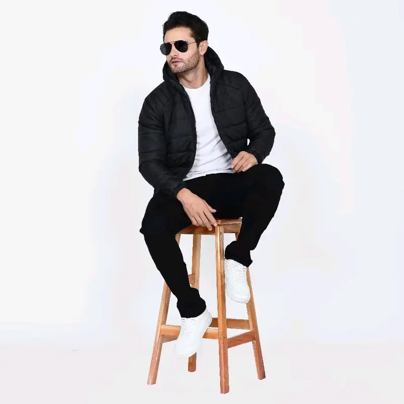 Jaket Gelembung Hitam Lembut Tebal Pria Puffer Parasut Outdoor Gunung Musim Dingin Keren Panjang Casual Nyaman Cowok 1