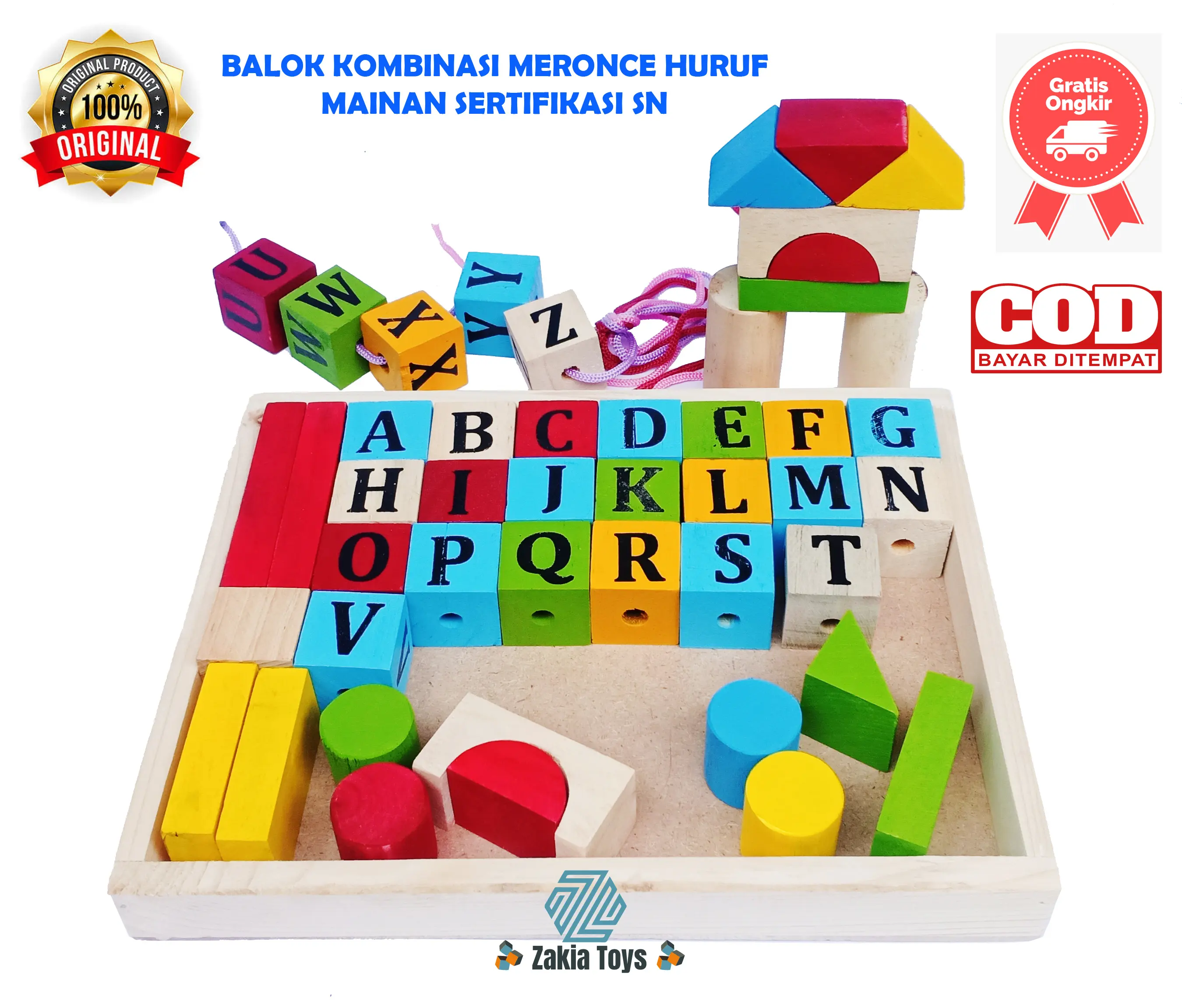 Mainan Edukasi Balok Kombinasi Meronce Huruf