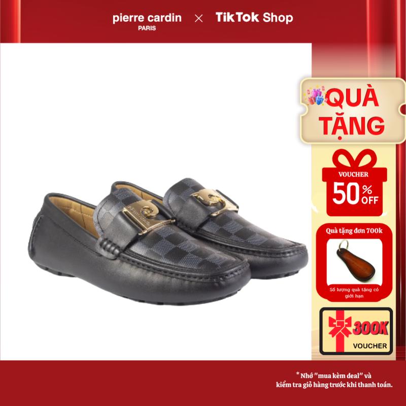 Pierre Cardin Giày Lười Nam PCMFWLH 525 Chất Liệu Da Bò Thật Họa Tiết Caro Dập Vân Thời Trang Đế Cao Su Thiên Nhiên Không Trơn Trượt