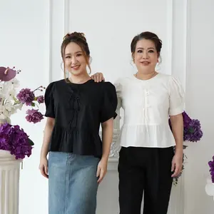 (Victoria Wear House) Debbie Top - Baju Atasan Blouse Pita Lengan Balon Bahan Katun Garis Garis Pakaian Casual Wanita