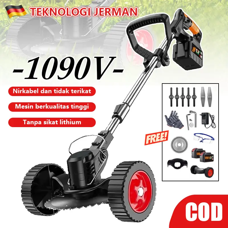 Mesin Potong Rumput Baterai 288V/588V/1090V Dengan Roda Listrik Tanpa Kabel Pemangkas Rumput Li-Ion Mudah Alih Kuat Tahan Lama