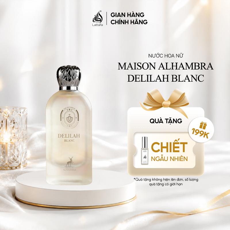 Nước hoa nữ Lattafa Maison Alhambra Delilah Blanc hương đào trắng sang trọng, cuốn hút 100ml