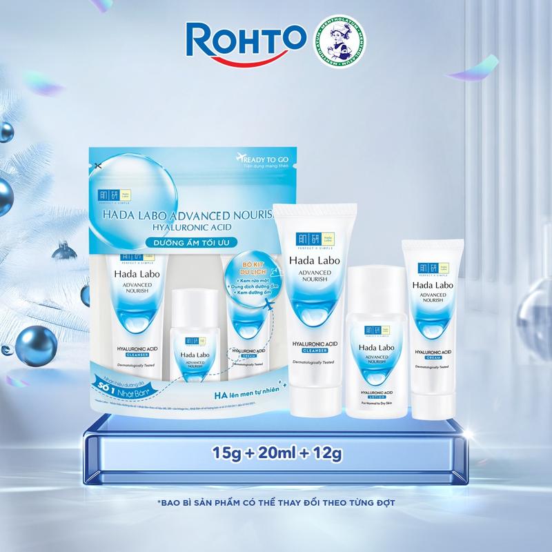 Bộ travel size dưỡng ẩm sâu Hada Labo Advanced Nourish Travel kit Kem rửa mặt 15g + Dung dịch dưỡng 20ml + Kem dưỡng 12g