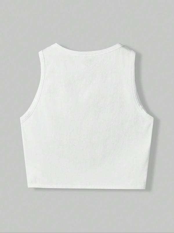 Women's "Cowboy Time" Slogan Print Round Neck Tank Crop Top, Casual Comfy Sleeveless Cropped Top for Daily Wear, Casual Top for All Seasons 5