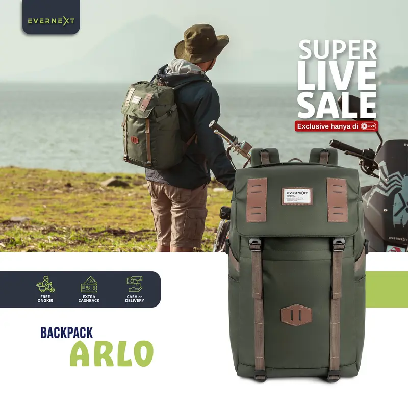 EVERNEXT Tas Ransel Pria Backpack Outdoor Arlo Tas Punggung Laptop Pria Tas Sekolah Kuliah Distro Terbaru 0