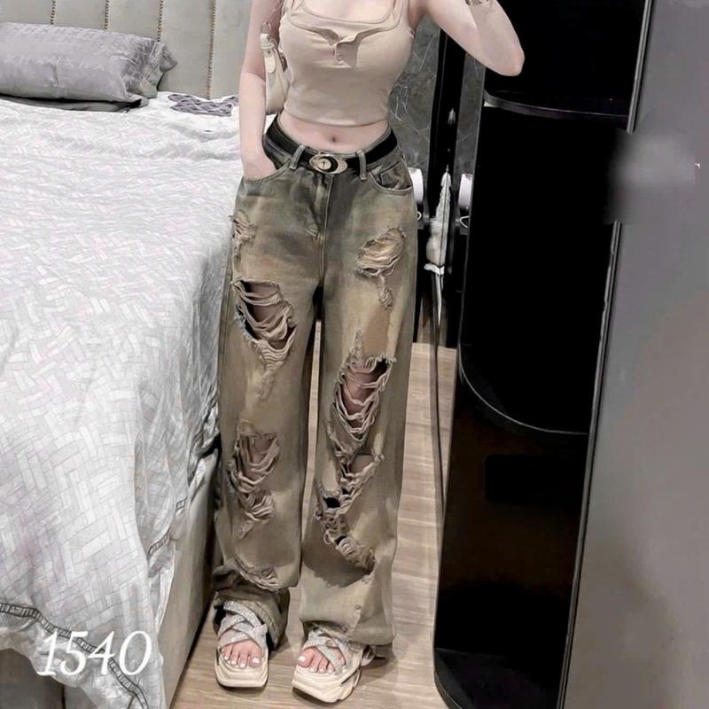 Jeans Quần Rách Ống Suông Mã 1540 - Thiết Kế Theo Hình Ảnh Chất Liệu Jean Dày Dặn Phong Cách Ulzzang Hàn Quốc Size S M L XL Phù Hợp Với Áo Croptop Sơ Mi Áo Phông 2 Dây Phong Cách Ullzang Năng Động Xuất Xứ Việt Nam