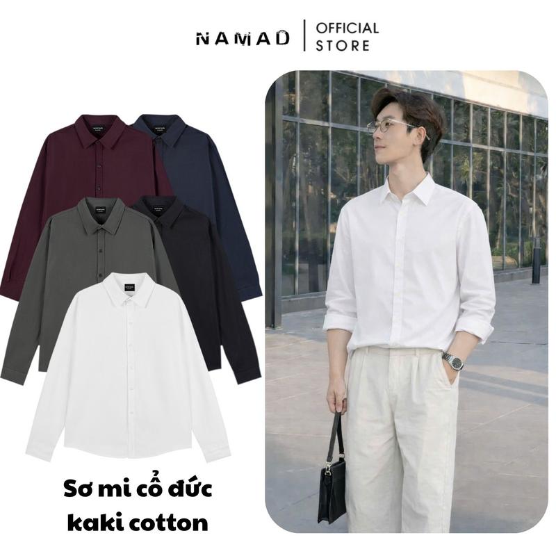Áo Sơ Mi Cổ Đức NAMAD Dài Tay Chất Liệu Kaki Cotton Mềm Mịn Forrm Rộng Thấm Hút Mồ Hôi C14