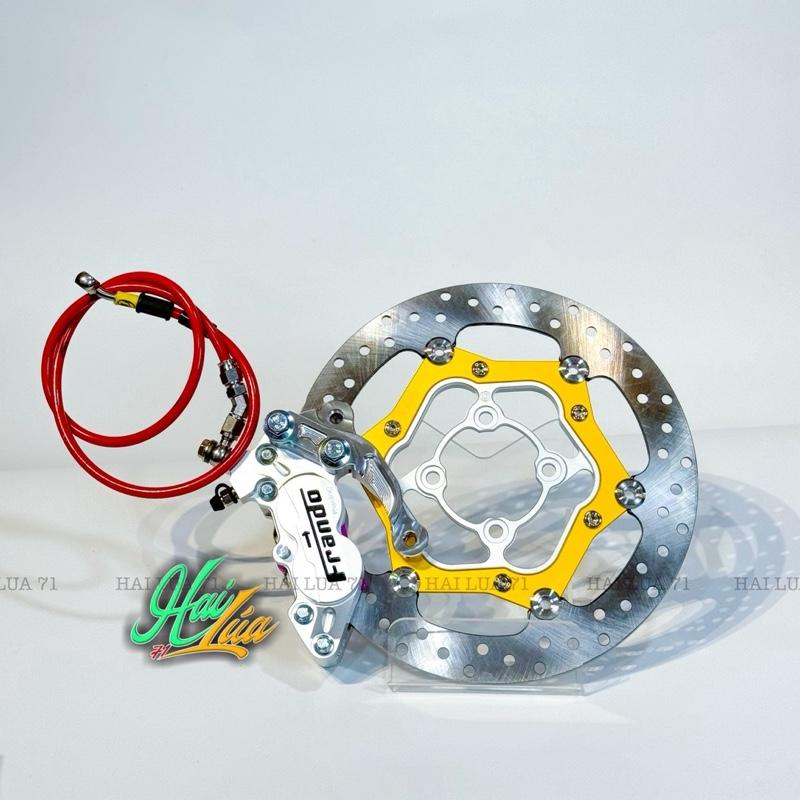 Combo Heo Dầu Frando 4Pit Bát CNC, đĩa Brembo (đĩa 4 lỗ), dây dầu bấm đầu inox (dây màu ngẫu nhiên) Phụ Kiện Xe Máy thắng đĩa trước