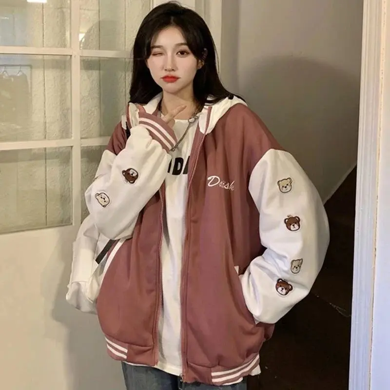 [MV] Jaket Wanita Zipper Small Bear Korean Style Tebal Fleece