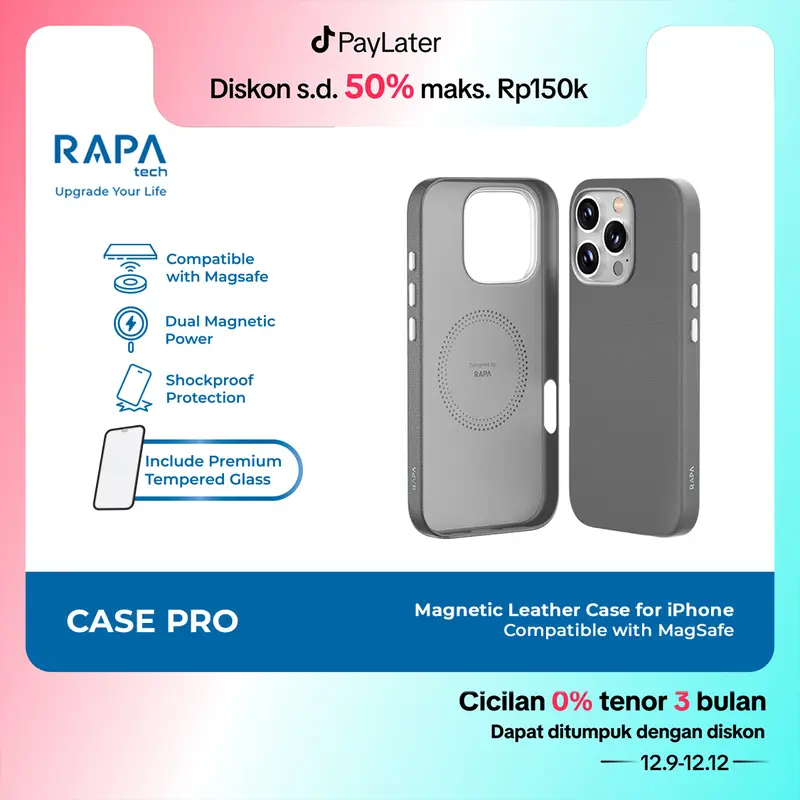 RAPAtech Hybrid MagSafe Clear Case and Leather Case iPhone 13 14 15 16 series Case Crystal 2 in 1 with Premium Tempered Glass casing iphone Protector Layar Ponsel x J 0