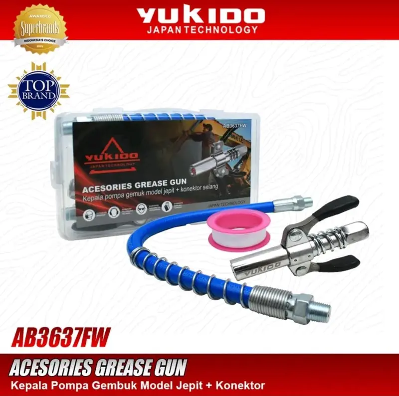 Kepala Pompa Gemuk model Jepit + Konektor selang Grease Gun Original YUKIDO Japan Technology Bergaransi Resmi 0