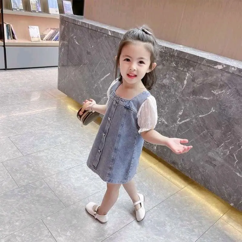 Dress Jeans Anak Terbaru Usia 1 - 7 Tahun Baju Dress Anak Korea Style Blue Kancing