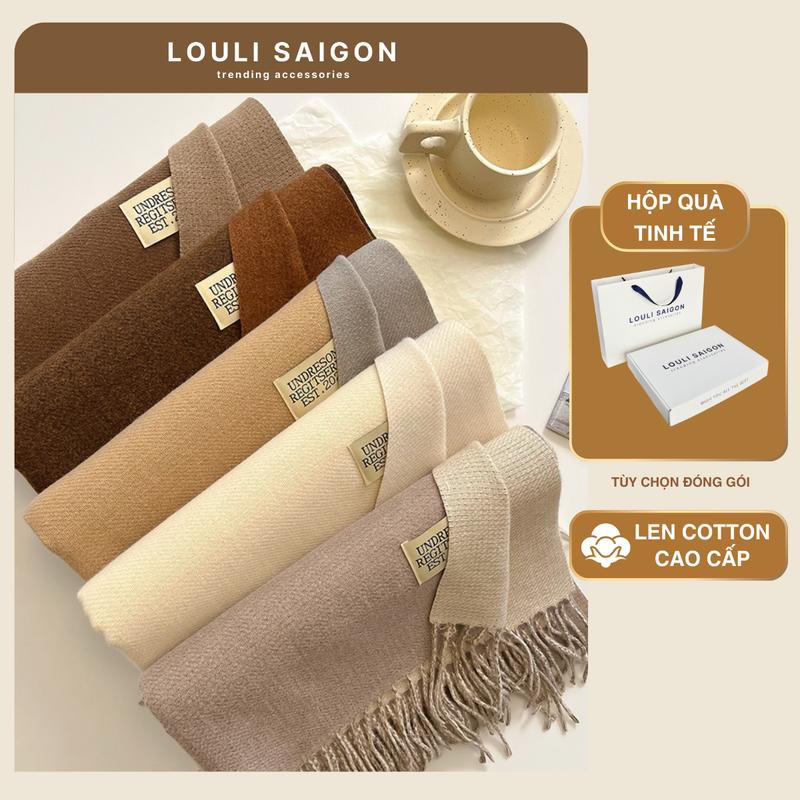  Khăn quàng cổ len nam nữ cashmere LOULI SAIGON khăn choàng cổ trơn 2 màu mùa đông coton cao cấp K10 