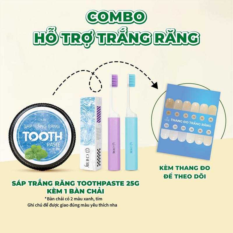 MỚI 25G+BÀN CHẢI Kem trắng răng thảo dược dạng sáp Tooth Paste 25gr + Bàn chải gấp gọn cao cấp cho nữ