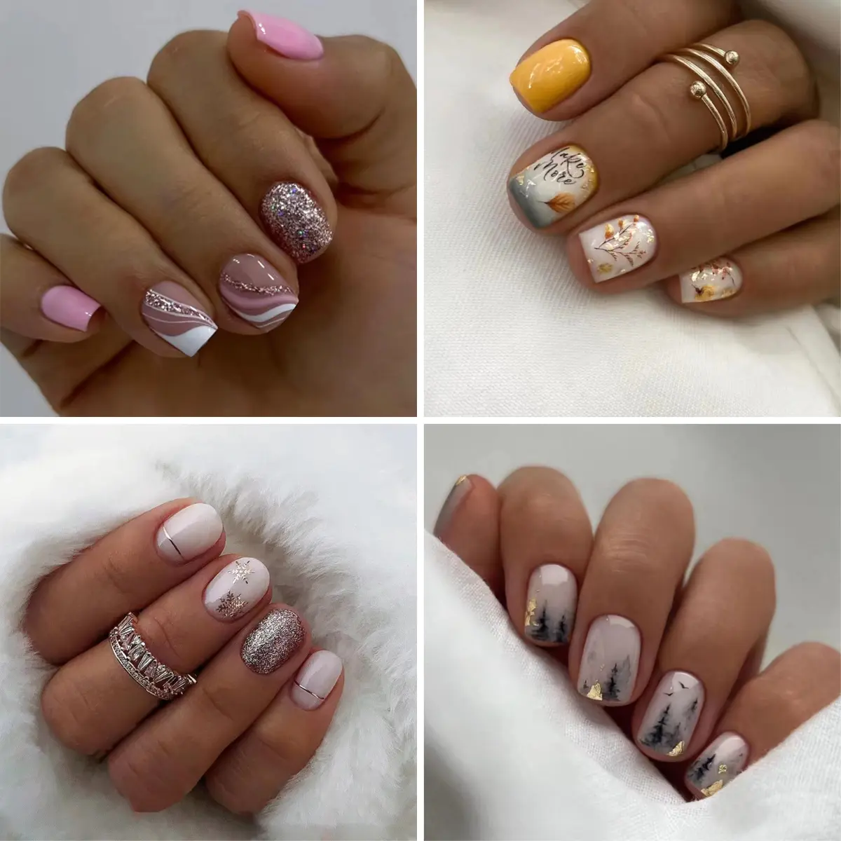 [Glue Included] Short, Patterned, Fashionable Handmade Fake Nails [24 Pieces Pack]