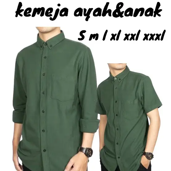 kemeja couple ayah dan anak laki laki warna mneral grenn lengan pendek dan panjang dewasa katun keluarga