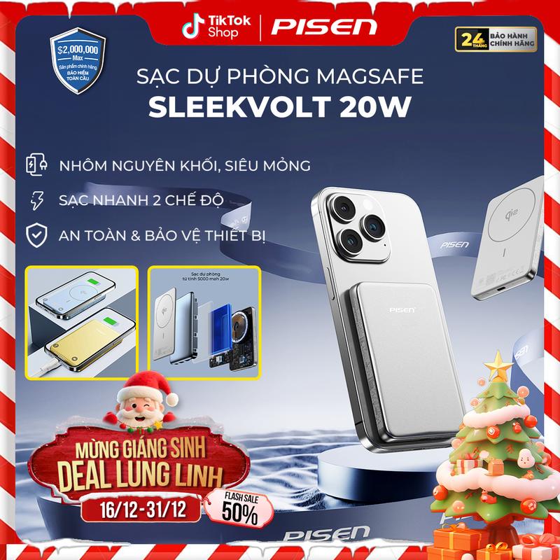 PISEN Sạc Dự Phòng Magsafe PISEN SleekVolt PowerMag Qi2 20W 5000 10000mah | Siêu Mỏng Nhẹ Sang Trọng Dễ Dàng Di Chuyển | D147 D148 | | Bảo Hành 18 Tháng Kích Hoạt PCARE + 6 Tháng | Bảo Hiểm 2 Triệu Đô Toàn Cầu