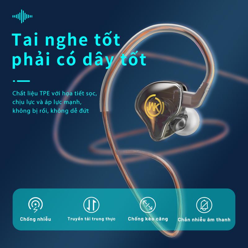 Tai nghe dây nhét tai WEKOME YC08 ssgaming tích hợp micro, cản tiếng ồn điều chỉnh âm thanh Trong Suốt BH chính hãng 6