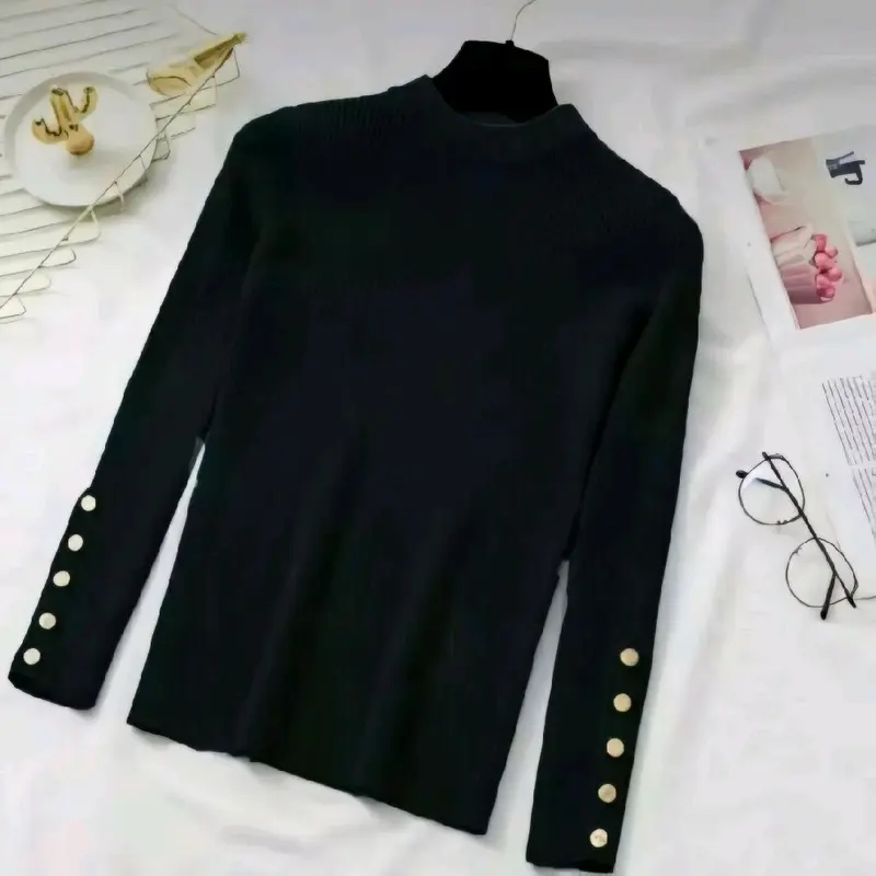 ATASAN BAJU RAJUT WANITA lengan kancing Baju Rajut Wanita Kaos Import wanita lengan panjang 4