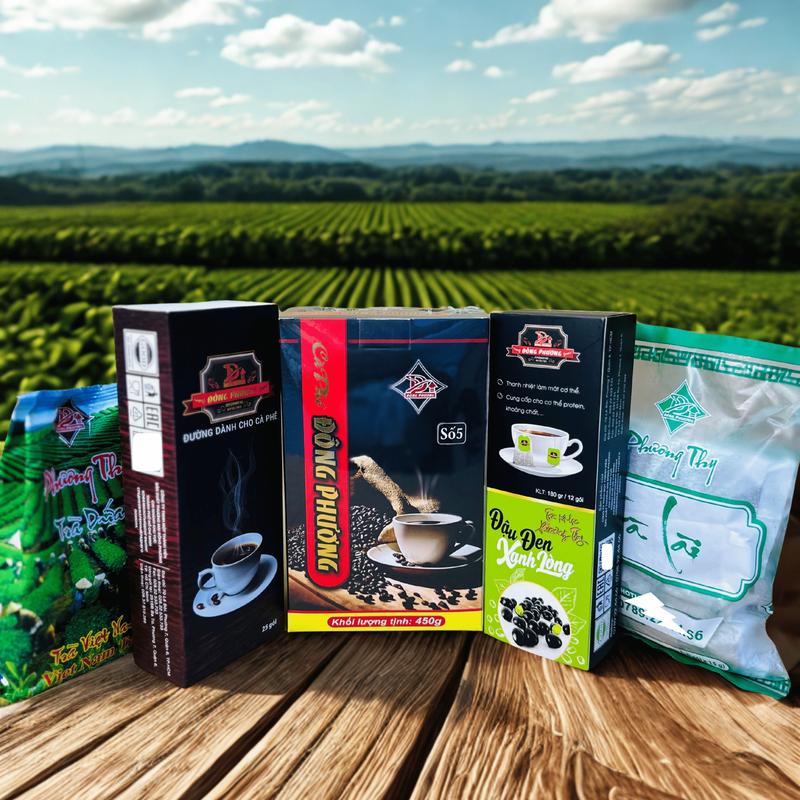 Cà Phê Đông Phương COMBO Số 6: Gồm: 1 Hộp Cà phê Số 5 450g hộp - 1 Hộp Đường Đông Phương 25gói hộp - 1 Hộp Trà đậu đen xanh lòng dạng túi lọc 180g hộp - 1 Gói Trà lài túi lọc 150g gói - 1 Gói Trà dứa 70g gói . cafe cà phê dưỡng Coffee cà phê
