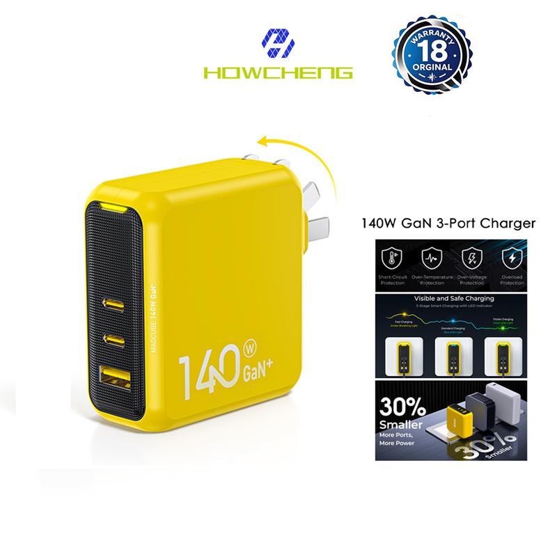 AOHI Magcube 140W USB C Charger PD3.1 3-Port GaN+ Laptop Wall Charger 100W Fast Charging Power Adapter Foldable Plug 0