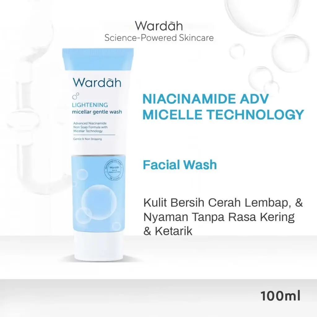 Wardah Lightening Micellar Gentle Wash - Facial Wash dengan Advanced Niacinamide - Sabun Cuci Muka Untuk Mencerahkan -  Cocok untuk Kulit Normal Cenderung Kering