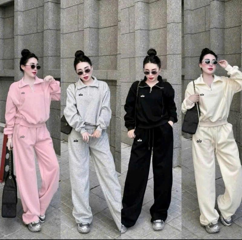  Set Bộ Nỉ 2 Da Thêu olo Cổ Kéo Khoá Mix Quần Ống Suông Dài Cạp Chun Phong Cách Trẻ Trung Thanh Lịch Dễ Mặc Dễ Mix Top Women Trend By TH 
