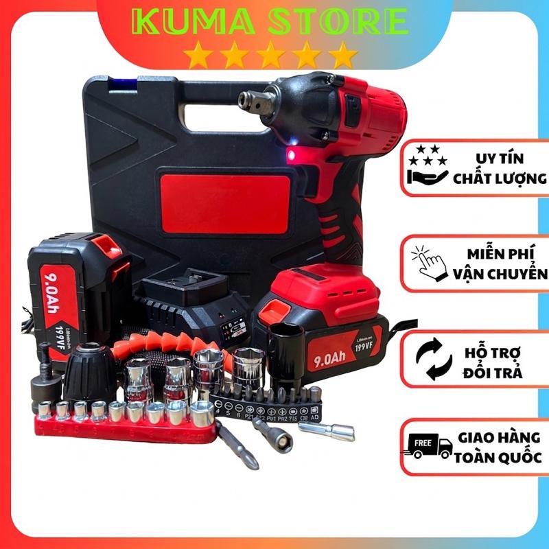 Máyy siết bulong, bắn vít màu ĐỎ FULL PHỤ KIỆN, bộ 2 pin, lõi đồng, không chổi…