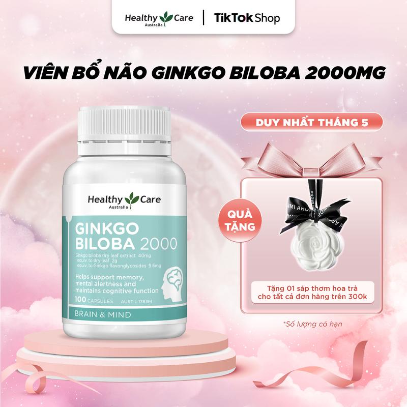 Viên Uống Bổ Não Healthy Care Ginkgo Biloba Tăng Cường Trí Nhớ, Giảm Đau Đầu, Lưu Thông Máu Não - 100 Viên 1